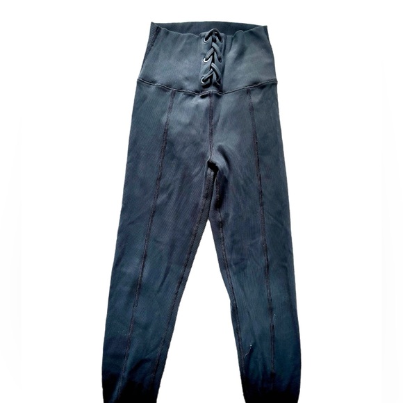 NWOT Aerie Offline Lace Up Ribbed Black Leggings Medium - Picture 2 of 7